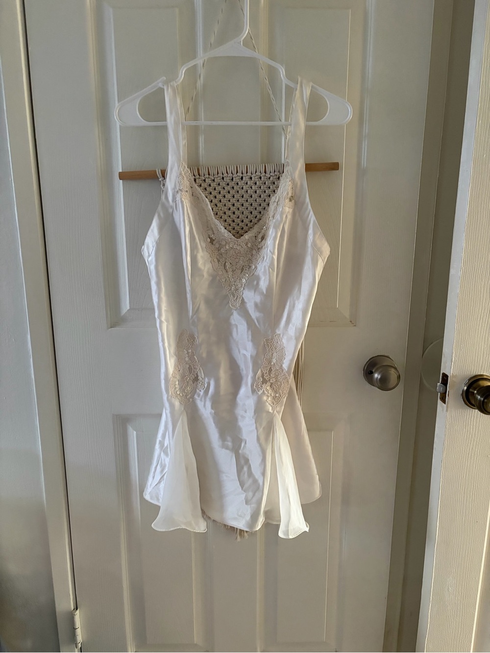 Victoria's Secret Warm Ivory Silky Satin Lace-Trim Chemise